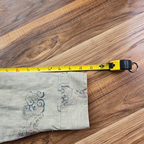 Chico's Design Denim Jacket Size 2 Women's Medium Beige Oriental Print Stretch - Picture 8 of 10